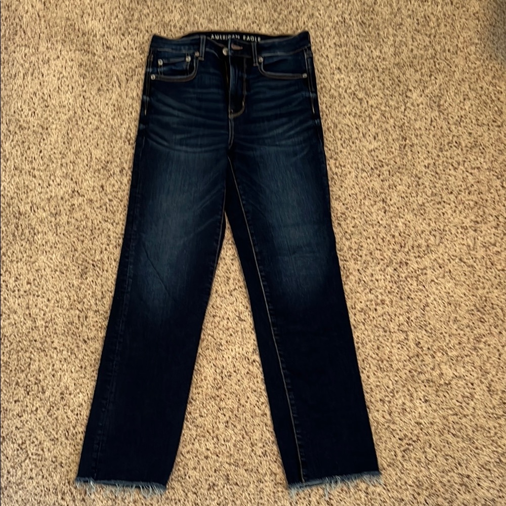American Eagle super stretch dark Blue Denim Jeans. Slim Straight Cropped